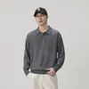 Suéter de punto con cuello tipo polo para hombre Otoño Invierno Versátil Color Sólido Cuatro Botones Holgado Manga Larga Jersey Top Casual