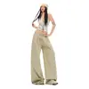 Calça Casual Parachute de Cintura Baixa com Pregas, Estilo Americano Jovem Tendência, Solta, Afinando, Perna Larga, Nova Coleção Verão 2026 para Mulheres