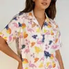 Camisetas com Estampa de Várias Plantas Verão Outono Femininas Manga Curta Elásticas Finas Estampadas Tops Camisetas Soltas