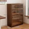 Librería a prueba de polvo de madera maciza, montada en la pared, color nogal, armario de almacenamiento, estantería de pie, estantería para el hogar