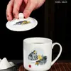 Xícara de Chá de Cerâmica com Tampa, Copo de Água de Porcelana Óssea, Porcelana Azul e Branca, Brinde para Conferência, Copo de Escritório, Copo de Água de Cerâmica com Tampa