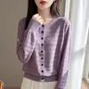 Cárdigan de Punto para Mujer con Cuello Redondo, Manga Larga, Color Sólido, Lana de Punto Fino, Holgado, Nuevo Diseño Hueco, Primavera Otoño 2026