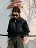 Jaqueta de Couro Curta Estilo Motociclista Retrô Feminina Outono Nova Moda Gola Grande Zíper Emagrecedora Cool Streetwear Jaqueta Casaco Tendência