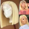 Peruca Bob com Tela Frontal Laranja Curta Lisa Capa de Cabeça com Tela 13*4 Peruca Ondulada com Tela Peruca com Tela