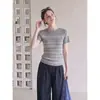 Top de punto jacquard de manga corta para mujer estilo coreano, nuevo modelo de verano 2026, diseño único, cuello redondo, top fino elegante