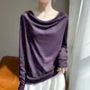 Tricô de manga longa estilo francês, sem esforço chique, elegante e com caimento solto, com decote de um ombro, perfeito como peça base para o outono e inverno