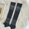 Calcetines de Punto Fino de Cachemira con Rayas Verticales para Otoño e Invierno, Calcetines Grises Holgados hasta la Pantorrilla, Calcetines Versátiles de Punto hasta la Mitad de la Pantorrilla con Copos de Nieve, Calcetines Blanco Leche