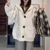 Cardigan de Punto con Capucha y Cuello en V de Botones Nuevo Otoño e Invierno Estilo Coreano Bolsillo Sudadera con Capucha Suéter Holgado para Mujer