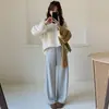Pantalones Largos de Lana Acetato Esponjosos con Forro Polar Estilo Coreano Bloque de Color Cintura Elástica Casual Holgados Versátiles Invierno 2026 Nuevo Estilo