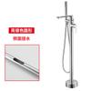Bañera de piso de cobre grifo de agua fría y caliente lavabo de pedestal de barril de madera lado de baño cabezal de ducha independiente traje