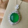 Joia Zhuangsheng 2024 novo conjunto simples de luxo com pingente de calcedônia verde simulada anel 18*20 13*18
