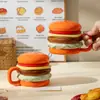 Taza de Agua Creativa con Forma de Hamburguesa, Taza de Cerámica para el Hogar con Tapa, Taza Grande para Desayuno, Taza Linda, Taza de Pareja