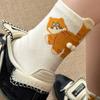 Meias Laranja de Gato para Primavera e Verão para Mulheres, Meias Longas Cinzas Divertidas de Desenho Animado, Meias Meia-Panturrilha de Gatinho Fofo, Novo Estilo
