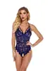 Comercio exterior suministro lencería sexy al por mayor estilo europeo y americano encaje sexy hueco ajustado body abierto en la entrepierna qqny mujeres