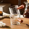 Mango de palo de rosa, jarrita para leche pequeña, taza medidora de espresso de vidrio con marcas, mini accesorios para café