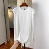 Top de Verano para Mujer de Seda de Morera, Elegante Cuello Redondo, Pulóver Holgado, Camiseta de Manga Corta, Largo Medio que Cubre los Glúteos