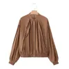 Venta al por mayor transfronteriza 2026 Moda europea y americana versátil casual simple plisada fluida cuello redondo camisa para mujer M87058