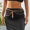 Moda Europea y Americana Exagerada Cadena de Cintura para Danza del Vientre Cadena Corporal Metálica Redonda con Lentejuelas y Borlas Exquisita Joyería para el Cuerpo