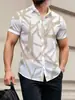 Camisa de manga corta estilo japonés para comercio exterior transfronterizo, suave como la seda, libre de arrugas, casual y moderna, camisa a rayas con estampado digital para hombre