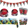 Decorações de Festa Ninjago Vermelhas Mais Vendidas Pratos de Papel de Aniversário Copos de Papel Banners Balões Conjunto de Louças Suprimentos