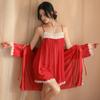 Pijama sexy de encaje de tres piezas, ropa interior sexual para adultos europea y americana, perspectiva de ropa de comercio exterior, camisón de malla para mujer