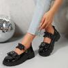 Mocassins Grandes Tamanhos Estilo Francês para Mulheres, Nova Moda Primavera 2026 Sapatos Versáteis com Biqueira Larga e Tira de Fivela, Sapatos Pequenos de Couro Atacado