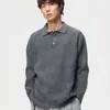 Suéter polo masculino estilo japonês com degradê, corte solto e relaxado, perfeito para outono e inverno, top de tricô casual