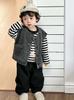 Chaqueta Chaleco de Mezclilla para Niños 2026 Otoño Nuevo Estilo Coreano Ropa para Niños Ropa de Bebé Conjunto de Sudadera Rayada para Niños