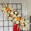Champagne suelo pasillo de flores ceremonia de boda regalo decoración arte colgante rosa fondo falso material recepción de invitados en el lugar