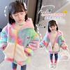Abrigo con capucha de invierno para niñas, estilo occidental, personalizado, de moda, estilo coreano, con forro polar de arcoíris, grueso y lindo suéter de lana