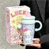 Taza aislada con asa de gato de dibujos animados con estampado de leopardo, acero inoxidable 316, diseño elegante y lindo para niñas, mini taza de hielo, botella de agua de gran capacidad