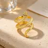 Anillo Abierto Estilo Europeo Abeja Mariposa de Circonita Colorida Chapado en Oro de 18K Ajustable para Mujer Anillo de Piedra de Color