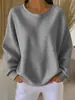 Sudadera de punto gofre con cuello redondo para mujer, nueva de 2025, corte holgado, color liso, manga larga, estilo europeo y americano, top casual