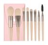 Nuevo juego de 8 mini brochas de maquillaje de color rosa, mini brochas de viaje para sombras de ojos y polvos sueltos, herramientas de maquillaje de belleza