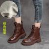 Novas Botas Curtas Estilosas de Couro com Zíper Lateral e Solado Grosso, Estilo Britânico, com Cadarço, Cano Médio, Botas Martin