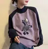 Estilo Coreano Manga Raglan Contrastante Pequena Zebra Desenho Animado Tricô Outono e Inverno 2025 Novo Tricô Macio Aderente Top Base para Mulheres