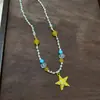 Collar de Estrella de Mar Colorida con Cuentas para Mujer Estilo Vacaciones en la Playa Sentido de Alta Gama Cadena para Clavícula Temperamento a la Moda Hermoso Accesorio
