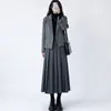 Nueva Falda Larga de Lana Otoño e Invierno Falda Plisada Traje Negro Falda de Línea A de Cintura Alta para Mujer Falda Larga Retro Engrosada