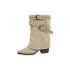 Botas Western Cowboy com Salto Grosso e Perna Larga para Mulheres, Novas Botas de Meia-Canela da Moda Tendência Outono e Inverno 2026, Botas Martin Versáteis