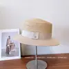 Chapéu de Palha Plano Fashionável com Costura de Ráfia em Cor Contrastante para Mulheres Verão Elegante Elegante Proteção Solar Chapéu de Palha Férias Viagem Chapéu de Sol