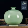 Vaso de cerâmica de Jingdezhen com esmalte celadon, arranjo de flores estilo chinês novo, decoração para casa para sala de estar, prateleira de exposição, hall de entrada e rack de TV