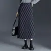 Saia Xadrez de Lã Retrô para Mulheres 2026 Outono/Inverno Nova Saia Bodycon Emagrecedora de Cintura Alta Saia Reta Elegante para o Trabalho