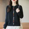 Estilo Novo Primavera 2026 Transfronteiriço Algodão Puro Gola Redonda Tricô Estilo Coreano Cardigã Manga Longa Feminino Cor Sólida Botão Solto Top