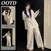 Pijama Coreano Nuevo Estilo para Mujer 2026 para Primavera y Otoño, Manga Larga de Dibujos Animados y Pantalón Largo, Cuello Redondo, Se Puede Usar Afuera, Conjunto Casual para Estar en Casa