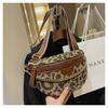 Bolso de cintura y pecho de lona de gran capacidad para mujer, color contrastante, estilo nicho moderno, estampado de pata de gallo y leopardo, bolso de hombro cruzado para recaudación de dinero en puesto
