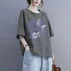 Lightning Warehouse Camiseta de Verano 100kg Tallas Grandes Algodón Manga Corta Corte Holgado Cubre Vientre Adelgazante Estampada para Mujer