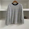 ¡Terciopelo de copo de nieve suave y pegajoso! Camiseta de manga larga con cuello redondo y rayas para mujer, nueva para otoño e invierno, holgada, estilo perezoso, adelgazante, prenda interior, camiseta básica