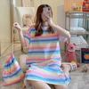 Pijama Feminino Verão Estilo Coreano Bonito Desenho Animado Mulheres Grávidas Fino Solto Ding-dang Gato Verão Manga Curta Camisola de Estudante Roupas para Casa
