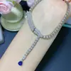 A Cor do Colar de Safira Natural é Boa e as Contas São Todas Finas. Prata S925 é Finamente Incrustada com a Pedra Principal Tamanho 5*6mm