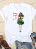 Camiseta cruzada para mujer 2023 top holgado para mujer camiseta estampada de Navidad cuello redondo manga corta